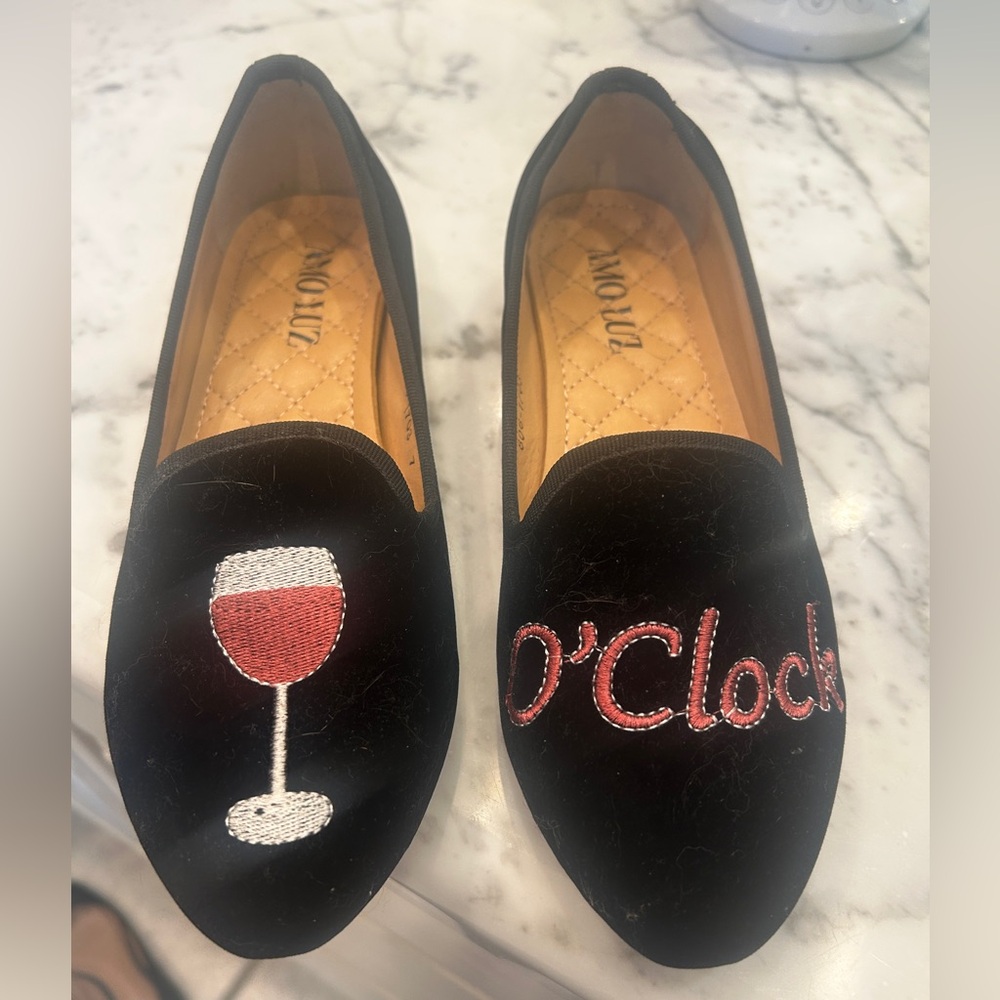 Black Embroidered Wine O’Clock Women's Loafers